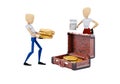 3d rendering concept family collects money in suitcase on white background no shadow