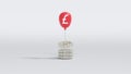 3D Rendering concept of money inflation. A silver sterling pound coin is raised up by a pound sterling symbol