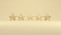 3D Rendering concept of review rating. Five stars in gold on golden background. Royalty Free Stock Photo