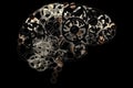 A conceptual image of a human brain made of cogwheels