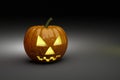3D rendering of confused smiled funny orange helloween pumpkin on a dark background Royalty Free Stock Photo