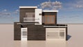 3D rendering of a contemporary residential home features a garage and an air conditioning unit Royalty Free Stock Photo