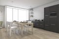 3d rendering contemporary wood kitchen with black built in