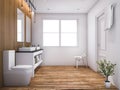 3d rendering contemporary wood toilet with light from window