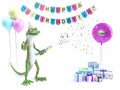 3D rendering of a cool gecko celebrating with party popper