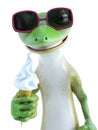 3D rendering of a cool gecko eating ice cream