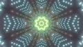 3D rendering of a cool octagon kaleidoscopic futuristic tunnel in yellow green vibrant colors