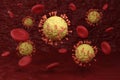 3D rendering Corona viruses illustration with red bool cells concept for covid-19 disease