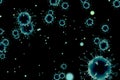 3D rendering, coronavirus cells covid-19 influenza flowing on black gradient background as dangerous flu strain cases as a