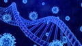 3D Rendering Coronavirus/COVID-19 and DNA Helix Models in Abstract Blue Background Still Image