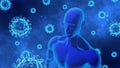 3D Rendering Coronavirus/COVID-19 and Human/AI Body Model in Abstract Blue Background Still Image