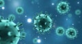 3D Rendering of Coronavirus Particles in Blue Microscopic Environment COVID-19 pandemic Royalty Free Stock Photo