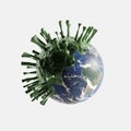 3D rendering of Coronavirus spread out all over the world. Virus invading the earth on white background. Elements of