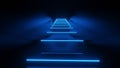 3d rendering of corridor, stairs, lights Abstract blue neon Royalty Free Stock Photo