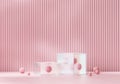3D rendering cosmetic pink platform podium with crystal caustic light product presentation background