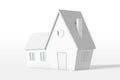 3d rendering of a country house with an extension of white color isolated on a white background. Cartoon minimalistic style Royalty Free Stock Photo