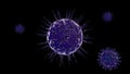 3D rendering of covid-19 coronavirus in blue on a dark background. A virus, a bacterium surrounded by microorganisms with flagella Royalty Free Stock Photo