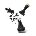3d rendering of a cracked black chess king piece breaks under a flying white pawn with a golden crown. Royalty Free Stock Photo