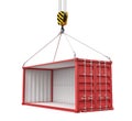 3d rendering of crane lifting empty red shipping container isolated on white background Royalty Free Stock Photo