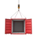 3d rendering of crane lifting open empty red shipping container isolated on white background Royalty Free Stock Photo