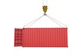 3d rendering of crane lifting open empty red shipping container isolated on white background Royalty Free Stock Photo