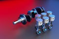 3D rendering. Engine bearing crankshaft with pistons and piston rings. Royalty Free Stock Photo