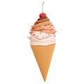 3d rendering cream ice cream with cherry icon. 3d render vanilla-chocolate-flavored ice cream with sprinkles icon