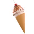 3d rendering cream ice cream with cherry icon. 3d render vanilla-chocolate-flavored ice cream with sprinkles icon