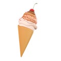 3d rendering cream ice cream with cherry icon. 3d render vanilla-chocolate-flavored ice cream with sprinkles icon