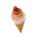 3d rendering cream ice cream with cherry icon. 3d render vanilla-chocolate-flavored ice cream with sprinkles icon