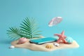 3D rendering, Creative summer beach on smartphone with blue background, summer vacation concept Royalty Free Stock Photo