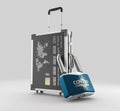 3d Rendering of Credit Card Suitcase closed with covid lock, include clipping path Royalty Free Stock Photo