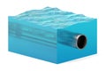 3d rendering of cross section of water cube with cylinder underwater.