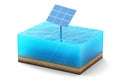 3d rendering of cross section of water cube isolated on white background. Blue Solar panel in the sea producing clean