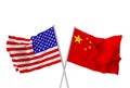 3d rendering. crossing China and USA national flags pole with clipping path isolated on white background.