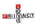 3D Rendering Crossword Love Privacy over white background.