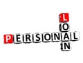 3D Rendering Crossword Personal Loan over white background.