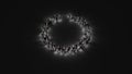 3d rendering of crowd of people with flashlight in shape of symbol of circle notch on dark background