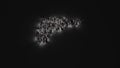 3d rendering of crowd of people with flashlight in shape of symbol of drill on dark background Royalty Free Stock Photo