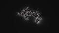 3d rendering of crowd of people with flashlight in shape of symbol of reply on dark background