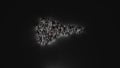 3d rendering of crowd of people with flashlight in shape of symbol of space shuttle on dark background