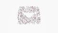 3d rendering of crowd of people in shape of symbol of caret square down on white background isolated