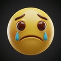 A 3D rendering of a crying emoji is displayed against a dark background. The emoji is Royalty Free Stock Photo