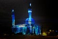 3D rendering. cube art from 3D squares pixel realistic photo old Mosque in the Saint Petersburg Russia, night view