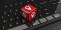 3d rendering cube with location symbol on a keyboard