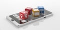 3d rendering cubes with tech symbols on a smart phone