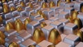 3D rendering of cubical and oval silver and golden tiles of different lengths