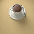3D Illustration cup of coffee with spoon topview 2