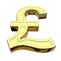 3D rendering of the currency symbol British pound or Lira, golden, isolated on white background