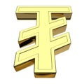 3D rendering of the currency symbol of the Mongolian Tugrik, gold, isolated on white background Royalty Free Stock Photo